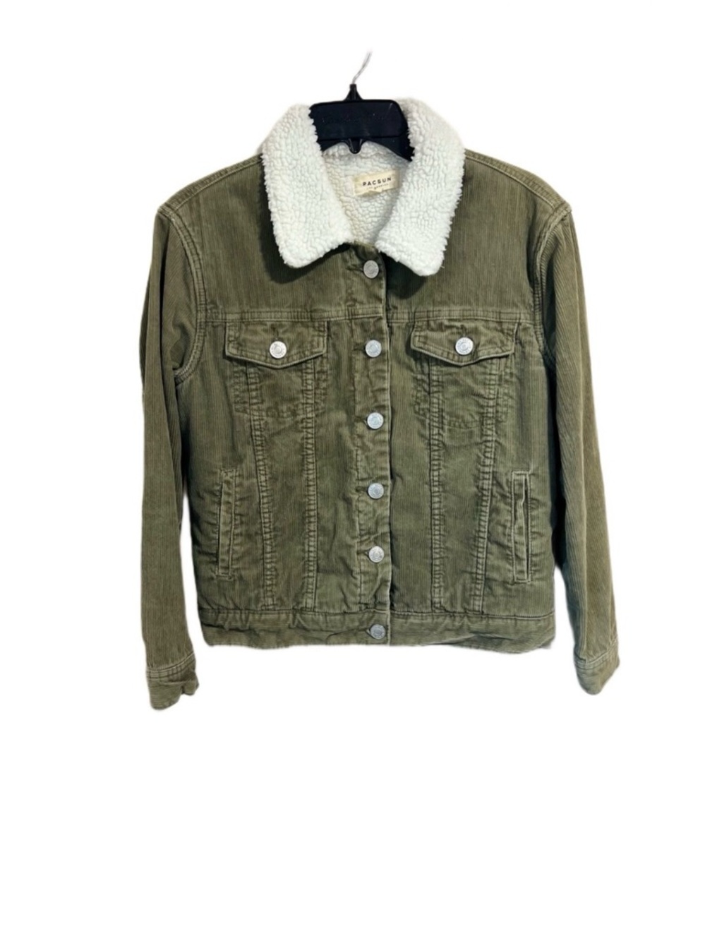 PacSun Olive Green Jean Jacket with White Sherpa Collar